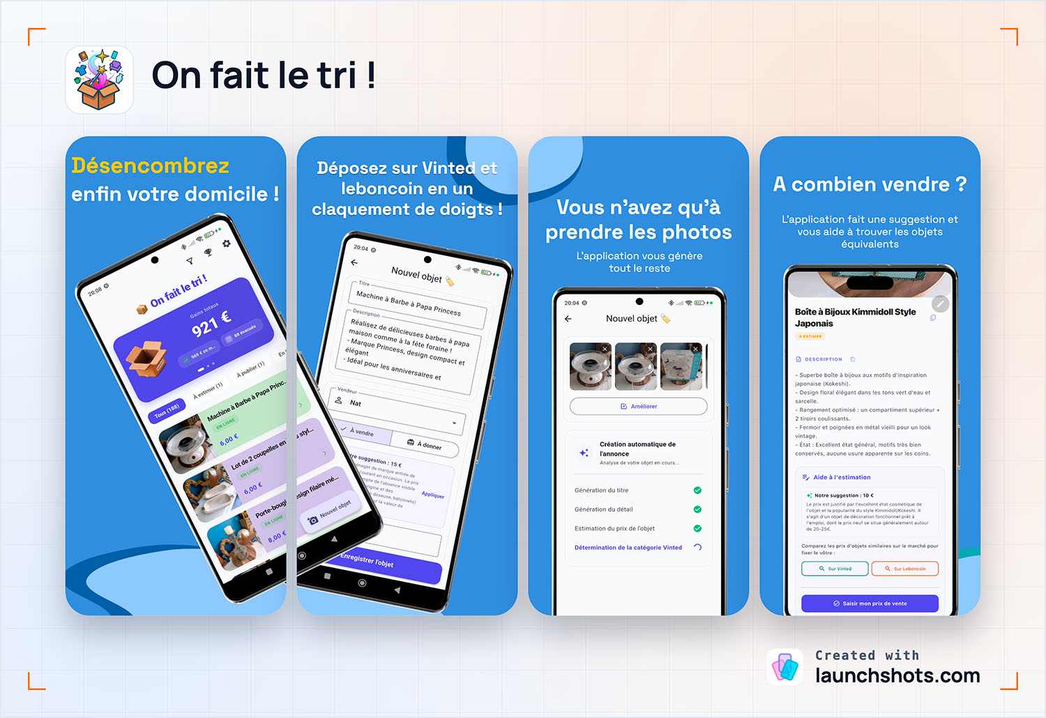 Aperçu des écrans de l'application On fait le tri !