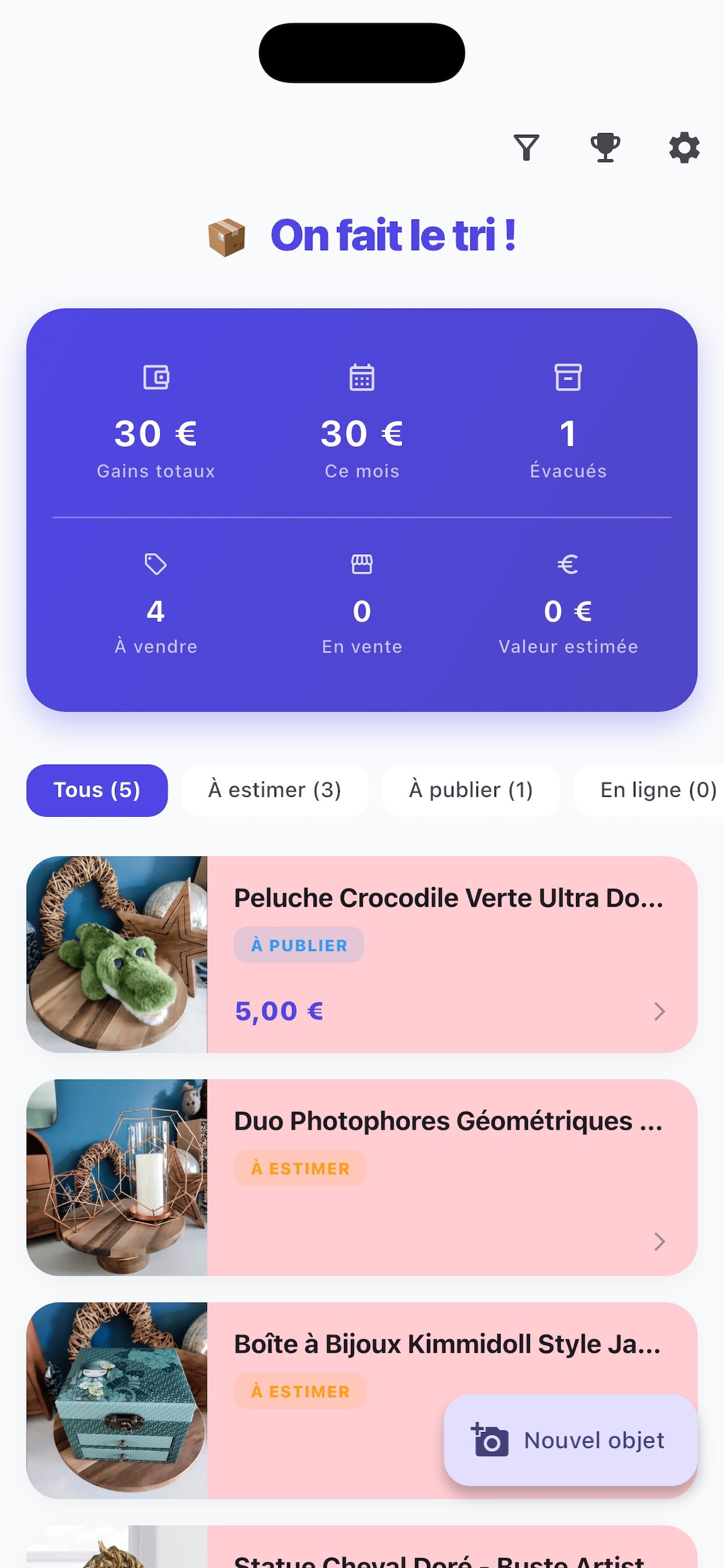 Aperçu de l'application On fait le tri !